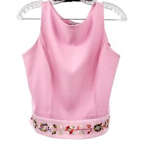 Rampage Pink Embroidered Floral Hem Lined Sleeveless Shell Tank Women’s Size M